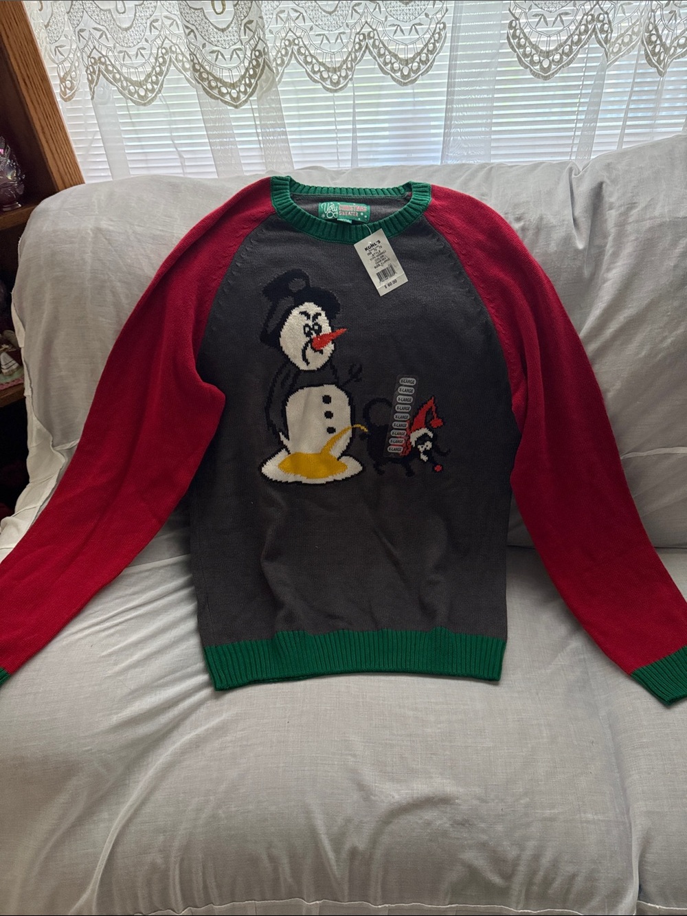 Kohl's Men's Holiday Ugly Sweater Snowman Crewneck  - Red, Gray & Green. Si XL